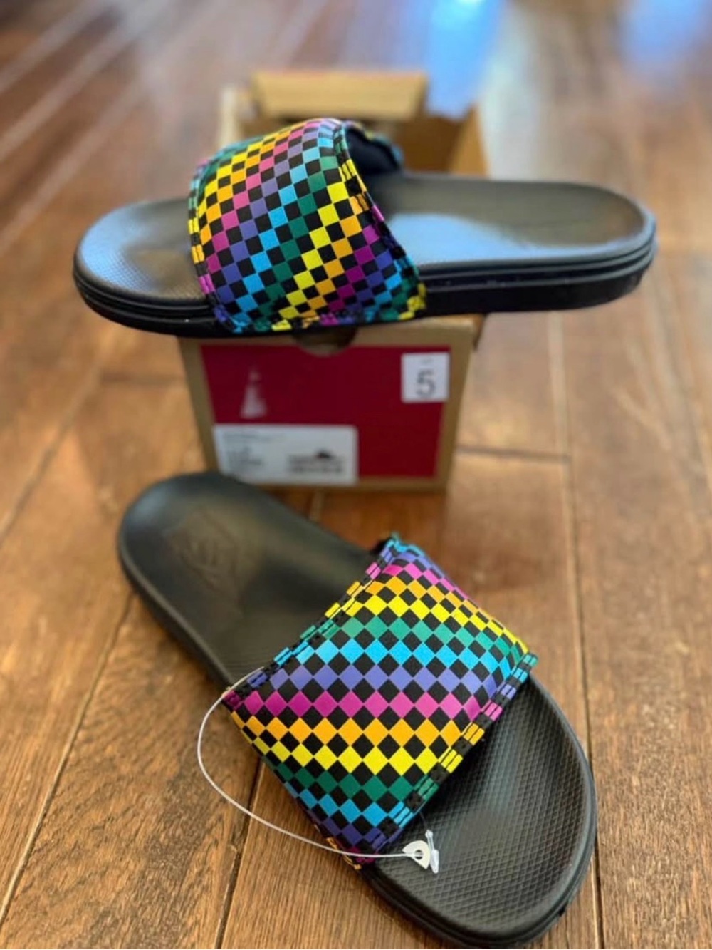 Vans Kids Multicolor Checkerboard Slide Sandals with Black Footbed